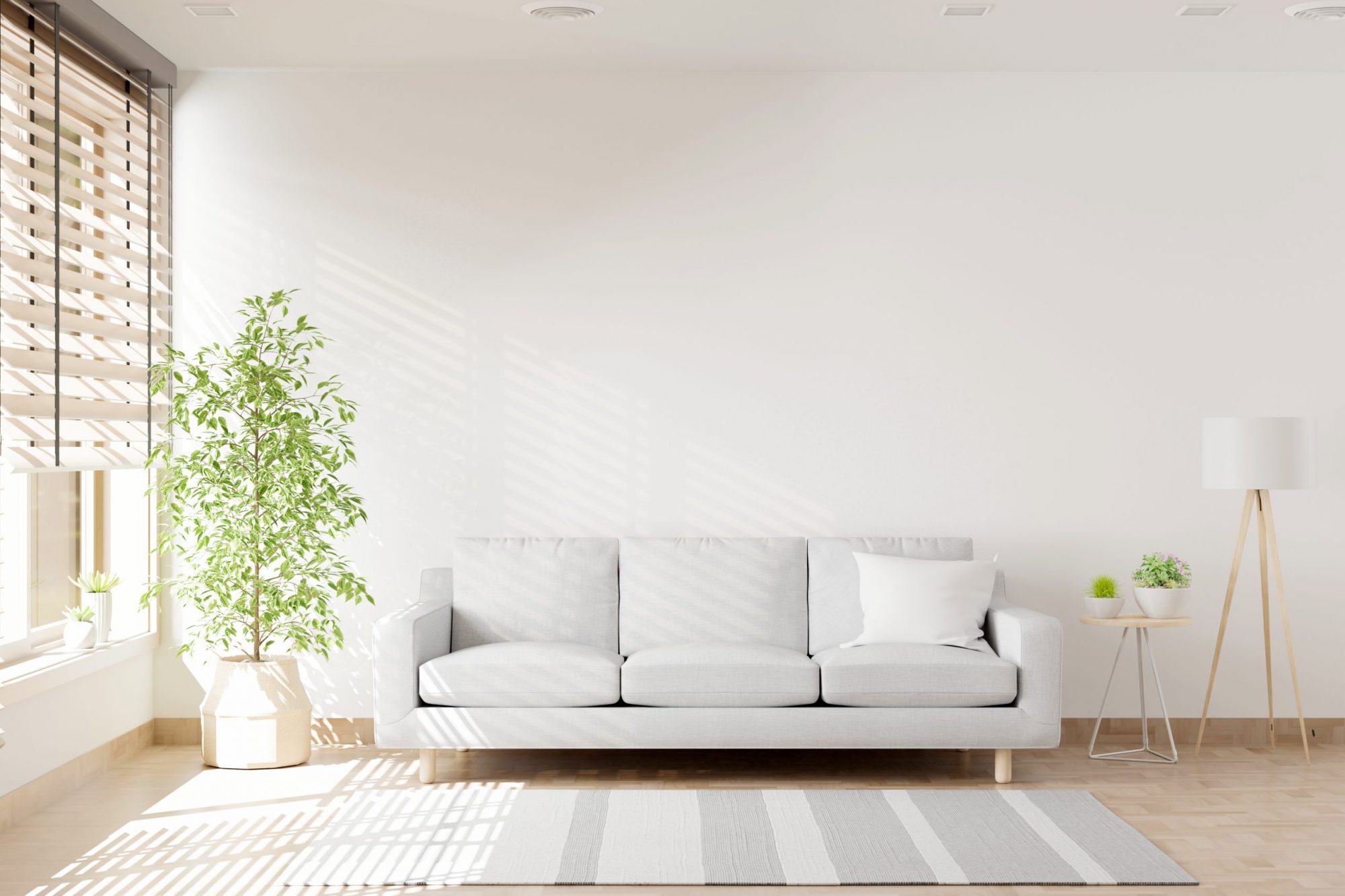 Sofa in living room with copy space, 3D rendering Sofa in living room interior with copy space, 3D rendering